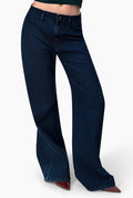 Jeans amplios azul marino con botón frontal y bolsillos traseros