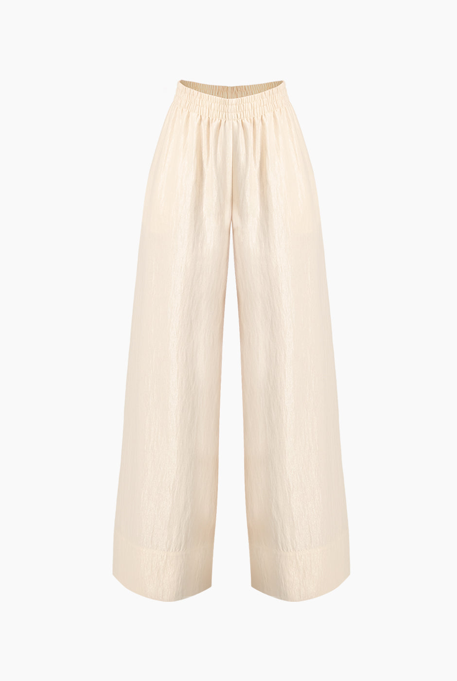 Pantalón amplio natural con cintura elástica y dobladillo suelto