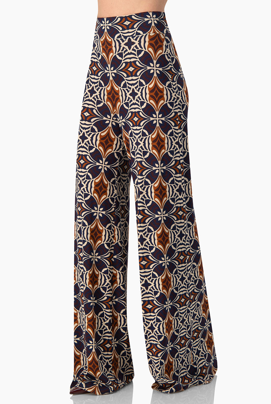 Pantalón palazzo multicolor con estampado geométrico