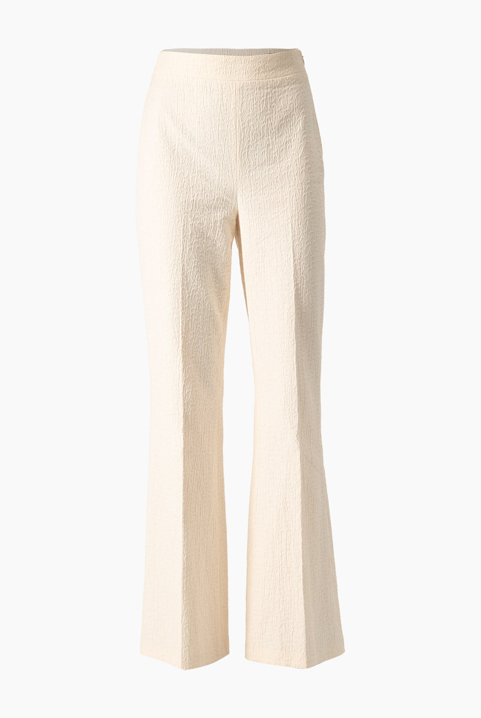 Pantalón recto natural con cierre lateral y textura arrugada