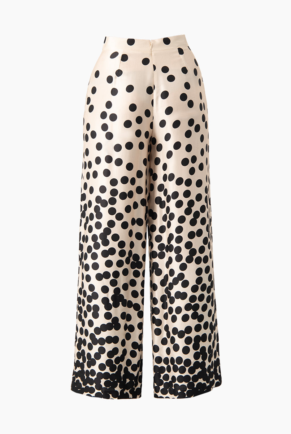 Pantalón palazzo con estampado de lunares en color natural, largo hasta el suelo