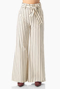Pantalón recto de rayas con cinturón de lazo