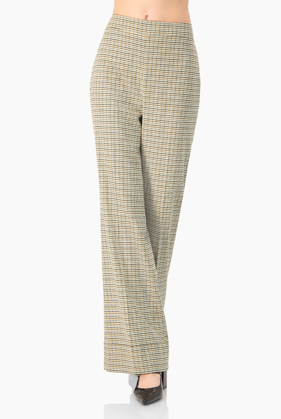 Pantalón campana multicolor de Ivonne con estampado de cuadros