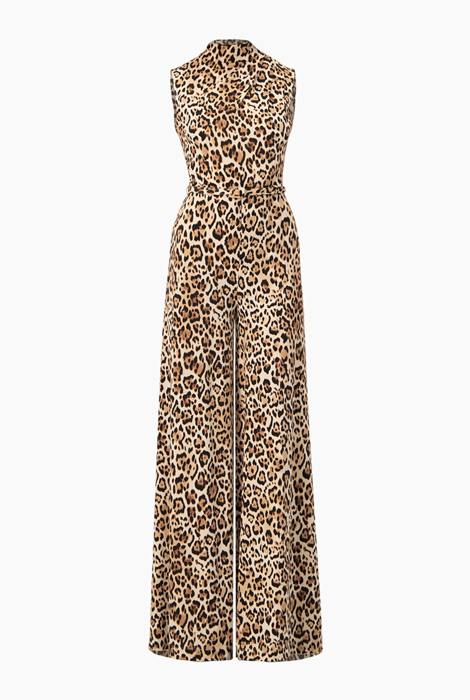 Jumpsuit amplio de animal print sin mangas y cuello alto