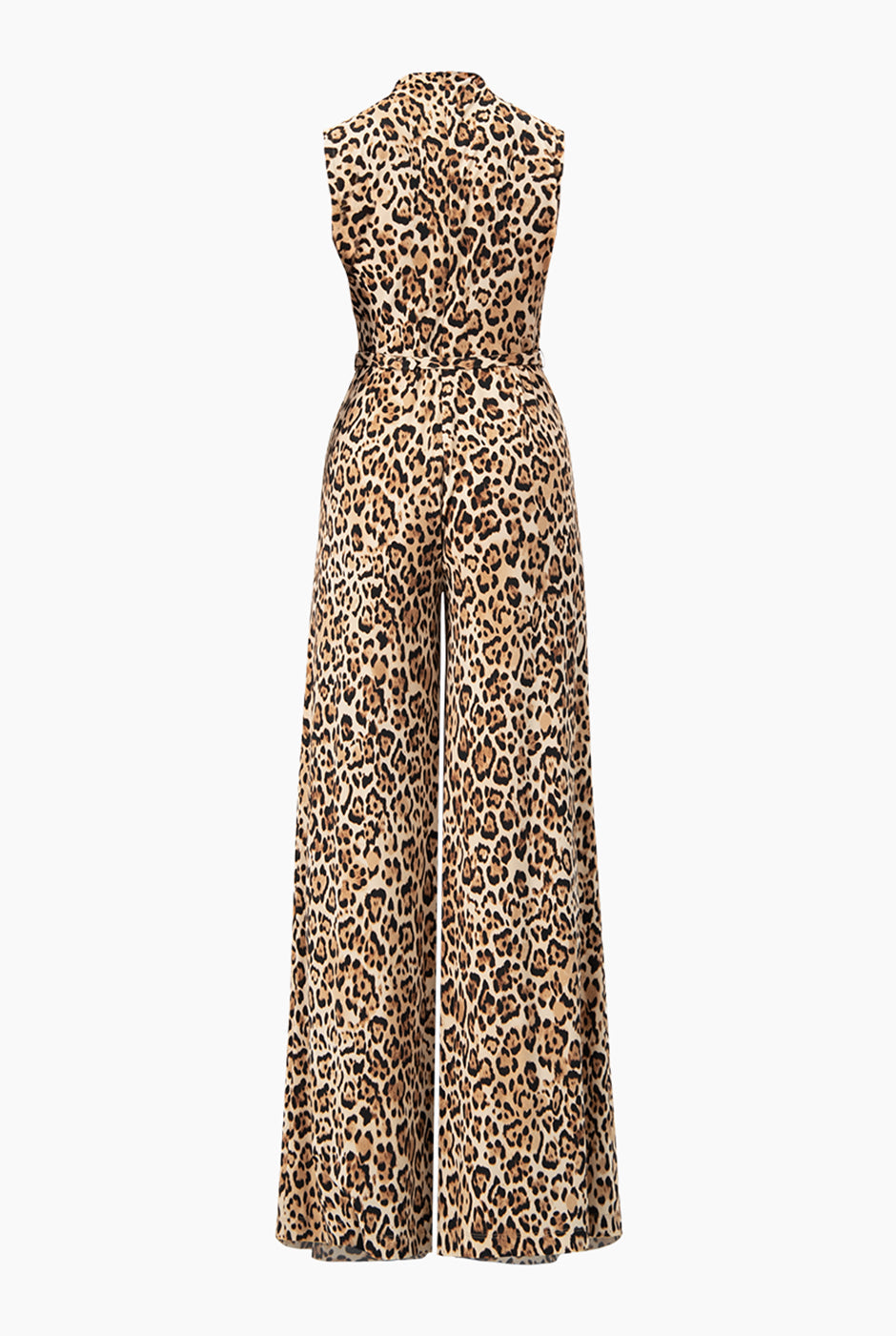 Jumpsuit amplio de animal print sin mangas y cuello alto