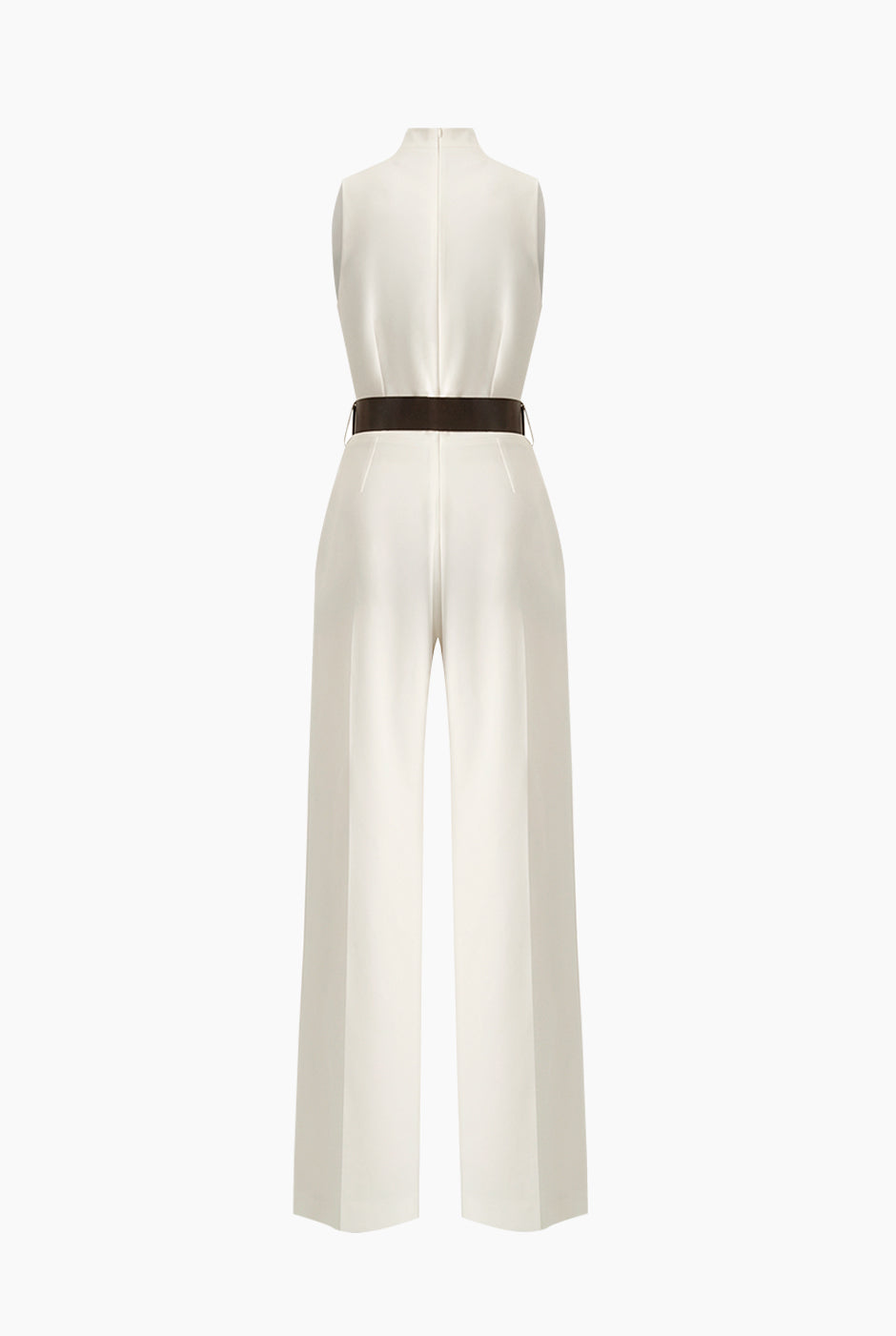 Jumpsuit marfil sin mangas con cinturón y botones frontales