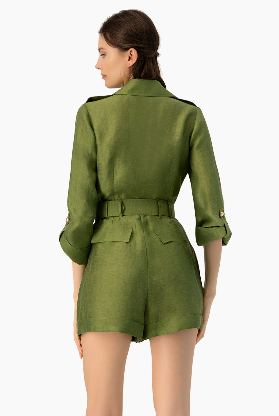 Romper verde con cinturón y bolsillos de Ivonne