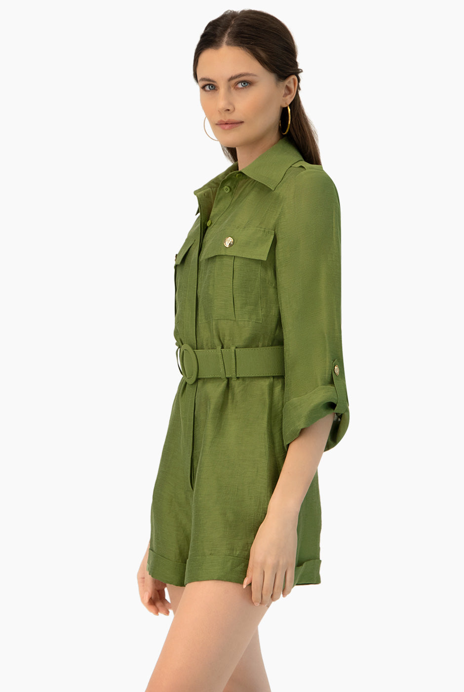 Romper verde con cinturón y bolsillos de Ivonne